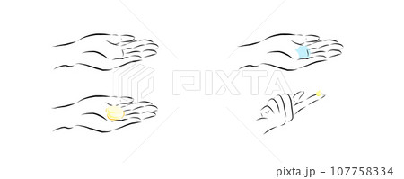 女性の手のひらのイラスト　モノクロ 107758334