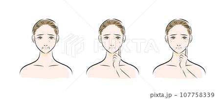 肌トラブルを抱えた女性の顔のイラスト カラー2 肌トラブルを抱えた女性の顔のイラスト カラー2 107758339