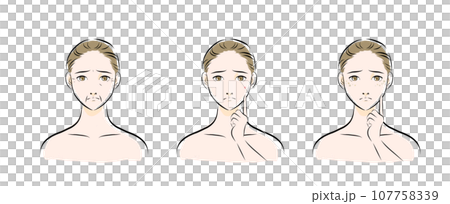 肌トラブルを抱えた女性の顔のイラスト カラー2 肌トラブルを抱えた女性の顔のイラスト カラー2 107758339