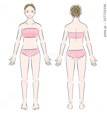 水着姿の女性の全身イラスト　前後　カラー2 107758396