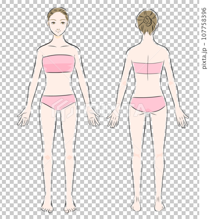 水着姿の女性の全身イラスト　前後　カラー2 107758396