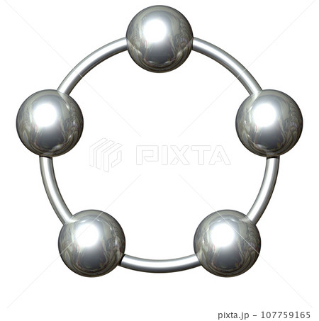 3DCG「5つの球体・ボール連携」シルバー,銀 107759165