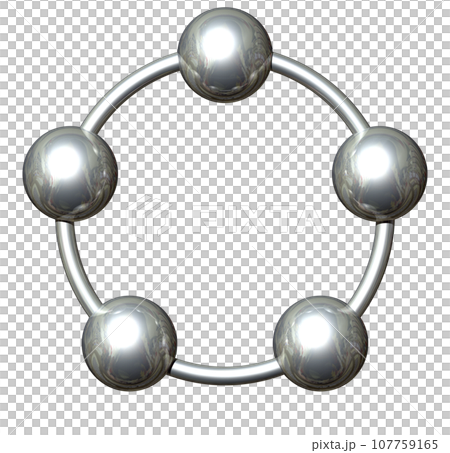 3DCG「5つの球体・ボール連携」シルバー,銀 107759165