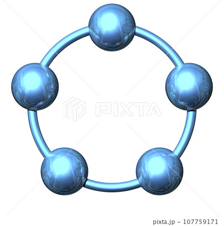3DCG「5つの球体・ボール連携」ブルー,青 107759171