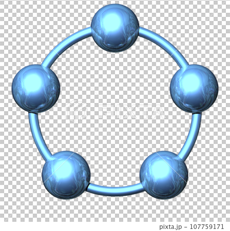 3DCG「5つの球体・ボール連携」ブルー,青 107759171