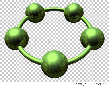 3DCG「5つの球体・ボール連携」グリーン,緑 107759343