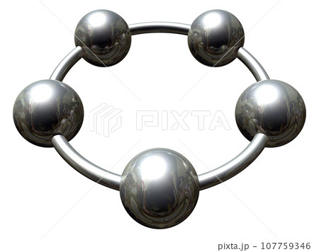3DCG「5つの球体・ボール連携」シルバー,銀 107759346