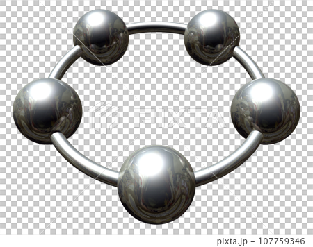 3DCG「5つの球体・ボール連携」シルバー,銀 107759346