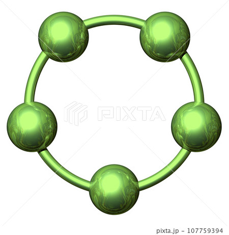 3DCG「5つの球体・ボール連携」グリーン,緑 107759394