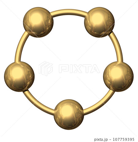 3DCG「5つの球体・ボール連携」ゴールド,金 107759395