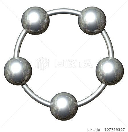 3DCG「5つの球体・ボール連携」シルバー,銀 107759397