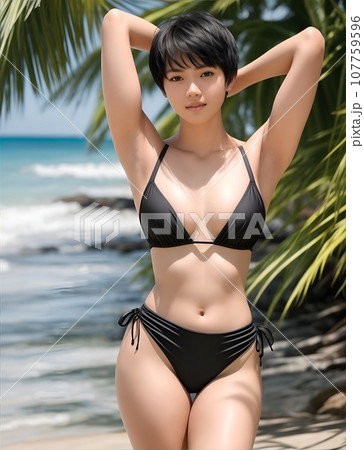 海でビキニ水着を着た美少女 海でビキニ水着を着た美少女 107759596