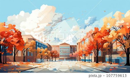 大学のキャンパスのイメージの水彩画