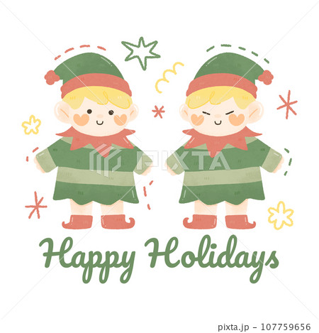 happy holidays christmas vibes cute kawaii little elf Sublimation T-shirt Design	 107759656