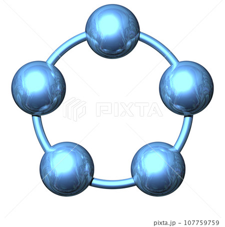 3DCG「5つの球体・ボール連携」ブルー,青 107759759