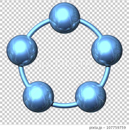 3DCG「5つの球体・ボール連携」ブルー,青 107759759