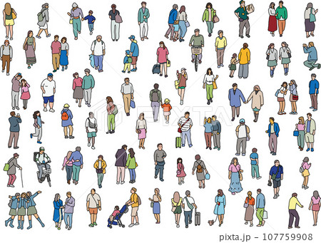 街を歩く人々のラフなカラーイラスト 街を歩く人々のラフなカラーイラスト 107759908