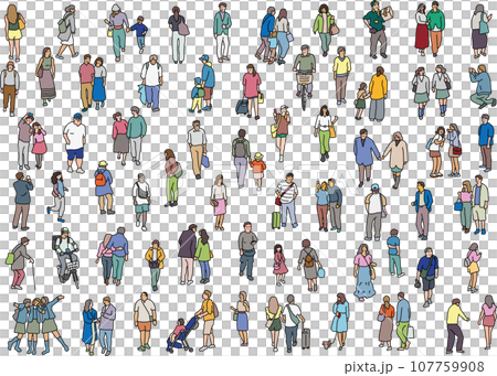 街を歩く人々のラフなカラーイラスト 街を歩く人々のラフなカラーイラスト 107759908