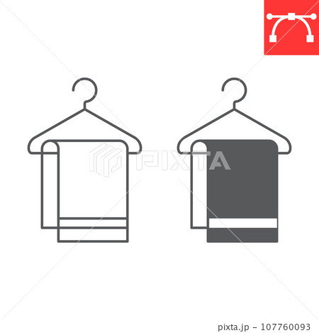 Towel on hanger line and glyph icon, laundry and hotel services, bath towel vector icon, vector graphics, editable stroke outline sign, eps 10. Towel on hanger line and glyph icon, laundry and hotel services, bath towel vector icon, vector graphics, editable stroke outline sign, eps 10. 107760093