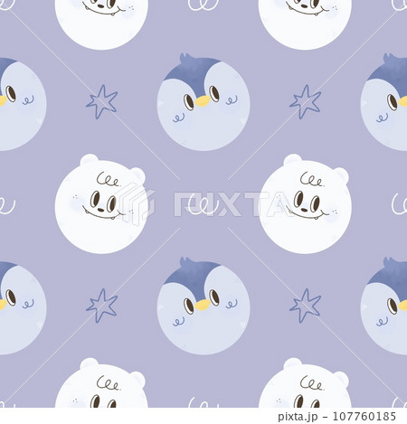 Watercolor cute Christmas Seamless  pattern with ornament polar bear penguin ball Great for Christmas and Winter Projects, Wrapping Paper, Backgrounds, Wallpapers,nursery,baby shower. 107760185
