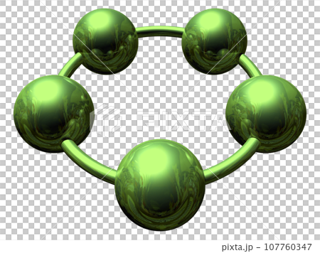 3DCG「5つの球体・ボール連携」グリーン,緑 107760347