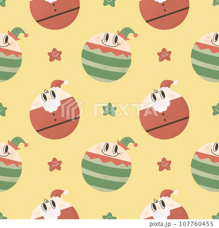 Watercolor cute Christmas Seamless  pattern with ornament santa elf ball Great for Christmas and Winter Projects, Wrapping Paper, Backgrounds, Wallpapers. 107760455