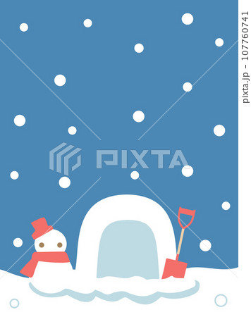 カマクラと雪ダルマの冬をイメージしたイラスト　縦書きバージョン 107760741