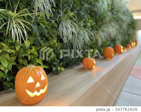 ハロウィンのかぼちゃが並ぶ景色 107761026