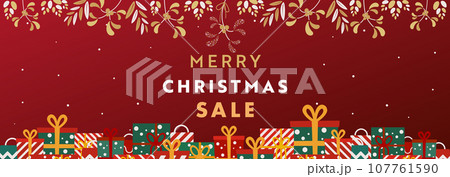 プレゼントやヤドリギで飾られた豪華なクリスマス広告バナーテンプレート（赤） 107761590