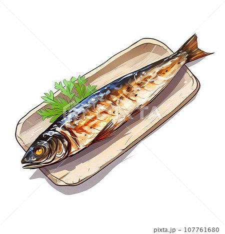 秋刀魚の塩焼きのイラストのイラスト素材 [107761680] - PIXTA