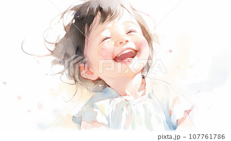 笑顔の子どもの水彩イラスト AI生成画像のイラスト素材 [107761786