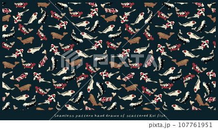 Seamless pattern hand drawn of scattered Koi fish Seamless pattern hand drawn of scattered Koi fish 107761951