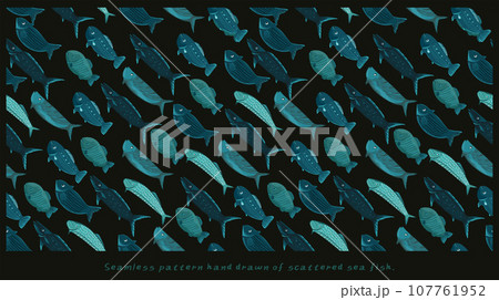 Seamless pattern hand drawn of scattered sea fish. Seamless pattern hand drawn of scattered sea fish. 107761952