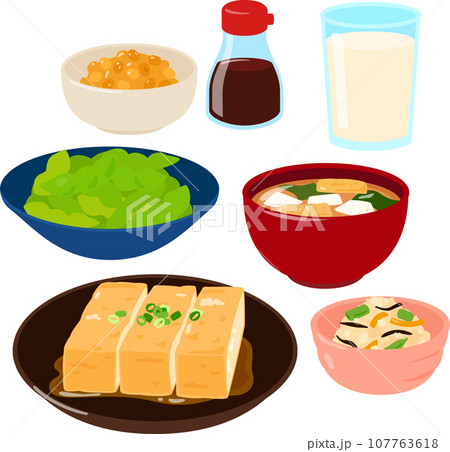 大豆を使った料理、食品のイラストセット 107763618