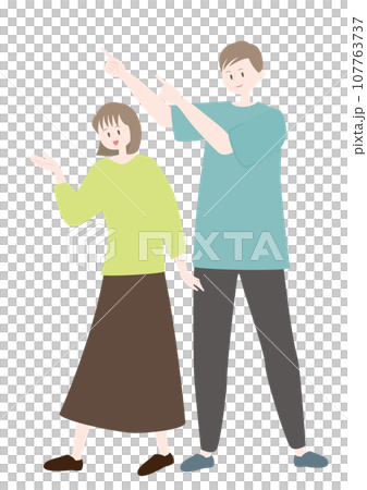Vector illustration of two people introducing the left side Vector illustration of two people introducing the left side 107763737
