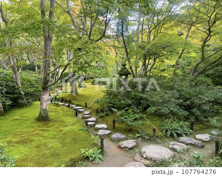 京都の青々とした木々が美しい大河内山荘庭園 107764276