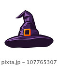 Purple witches hat in cartoon style. Halloween vector illustration. 107765307