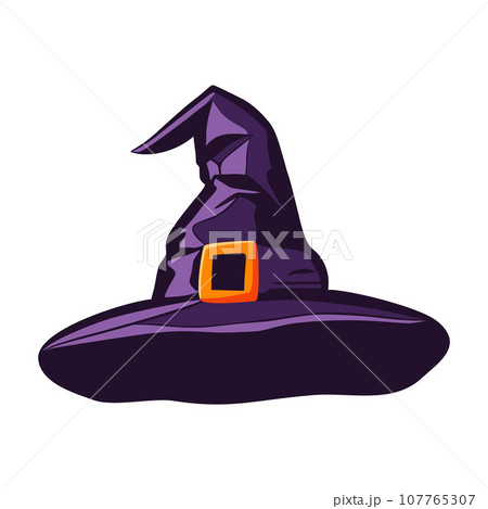 Purple witches hat in cartoon style. Halloween vector illustration. 107765307