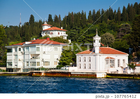 Luxury and traditional mansion white by the sea in the Bosphorus, Turkey Istanbul June 22 2019 107765412