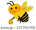 蜂蜜が入った壺を持っている蜂のイラスト 107765766