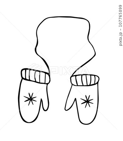 Winter cozy mittens, cartoon vector illustration of doodle style. Isolated on white 107765899