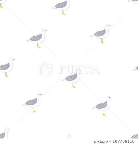 Seamless pattern of cute cartoon seagulls. Background wallpaper for kids with a funny sea birds. 107766110