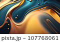 Blue and Gold abstract liquid background. Illustration of beautiful overflows of gold and paints of the color of the sea wave. Wavy crooked transitions of gold and blue luxury background. Generative 107768061