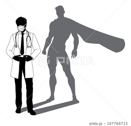 Superhero Doctor With Super Hero Shadow Silhouette 107768713