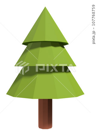 Pine tree 3d render icon. Winter pine tree in a low poly style. Cartoon forest plant. 3D rendering 107768759