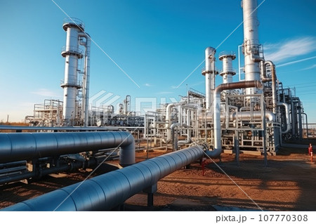 Part of a large pipeline at a gas distribution terminal. Part of a large pipeline at a gas distribution terminal. 107770308