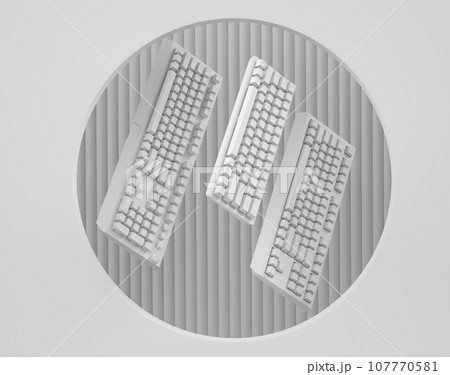 Set of keyboard from of gamer workspace on monochrome podium 107770581
