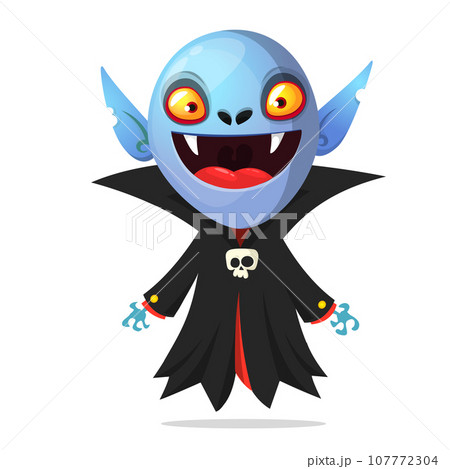 Cute cartoon vampire smiling. Vector illustration 107772304