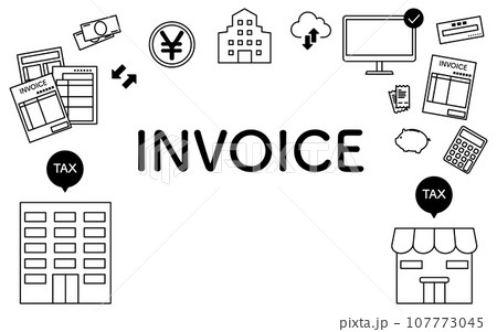 インボイス制度のイメージアイコンフレームとINVOICEの文字 インボイス制度のイメージアイコンフレームとINVOICEの文字 107773045