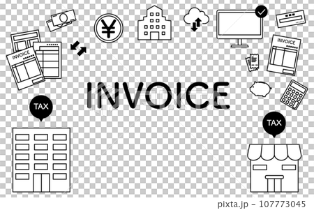 インボイス制度のイメージアイコンフレームとINVOICEの文字 インボイス制度のイメージアイコンフレームとINVOICEの文字 107773045